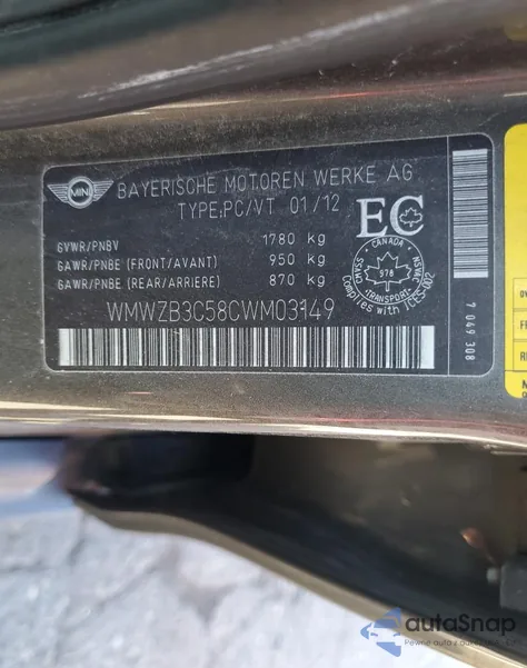 2012 Mini Cooper Countryman z USA, uszkodzony, nr VIN WMWZB3C58CWM03149